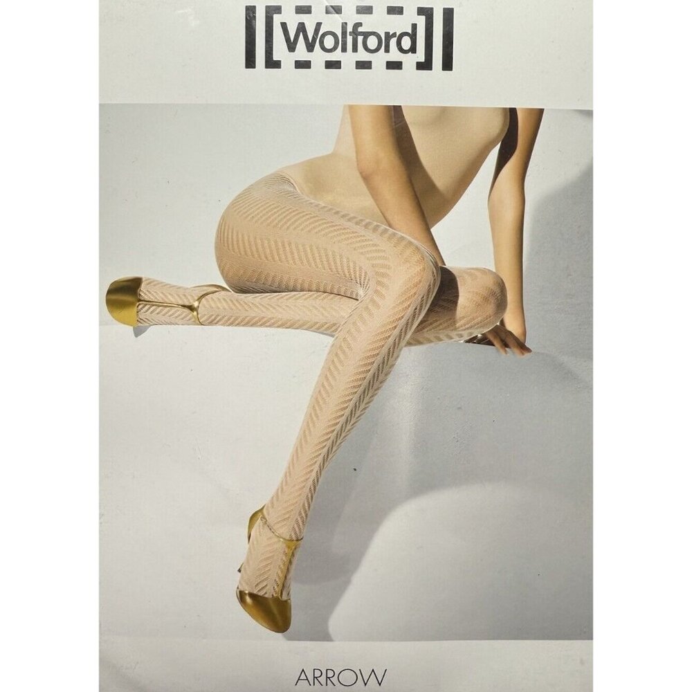 Wolford Tights ARROW Black Zigzag Knit Size Medium‎ NWT